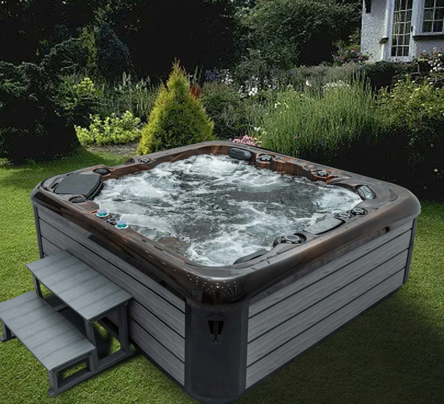 2022 New Product Luxury Acrylic Shell Hot Tub Outdoor With Waterfall And Fountain Massage Bath 5 person Balboa Outdoor Spa