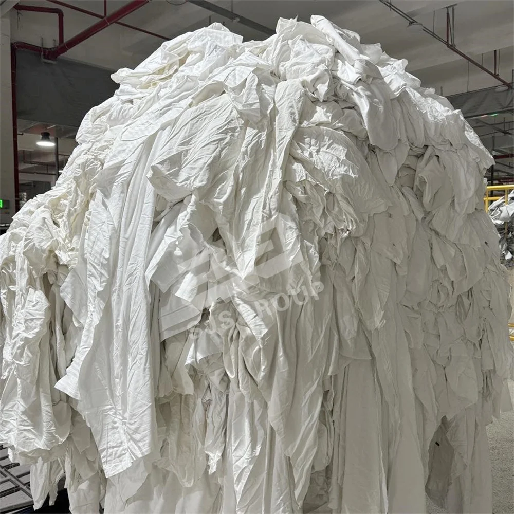 10Kg 20kg 25kg Fabric cutting pieces recycled industrial white garment leather scrap textile waste bed sheet cotton rags