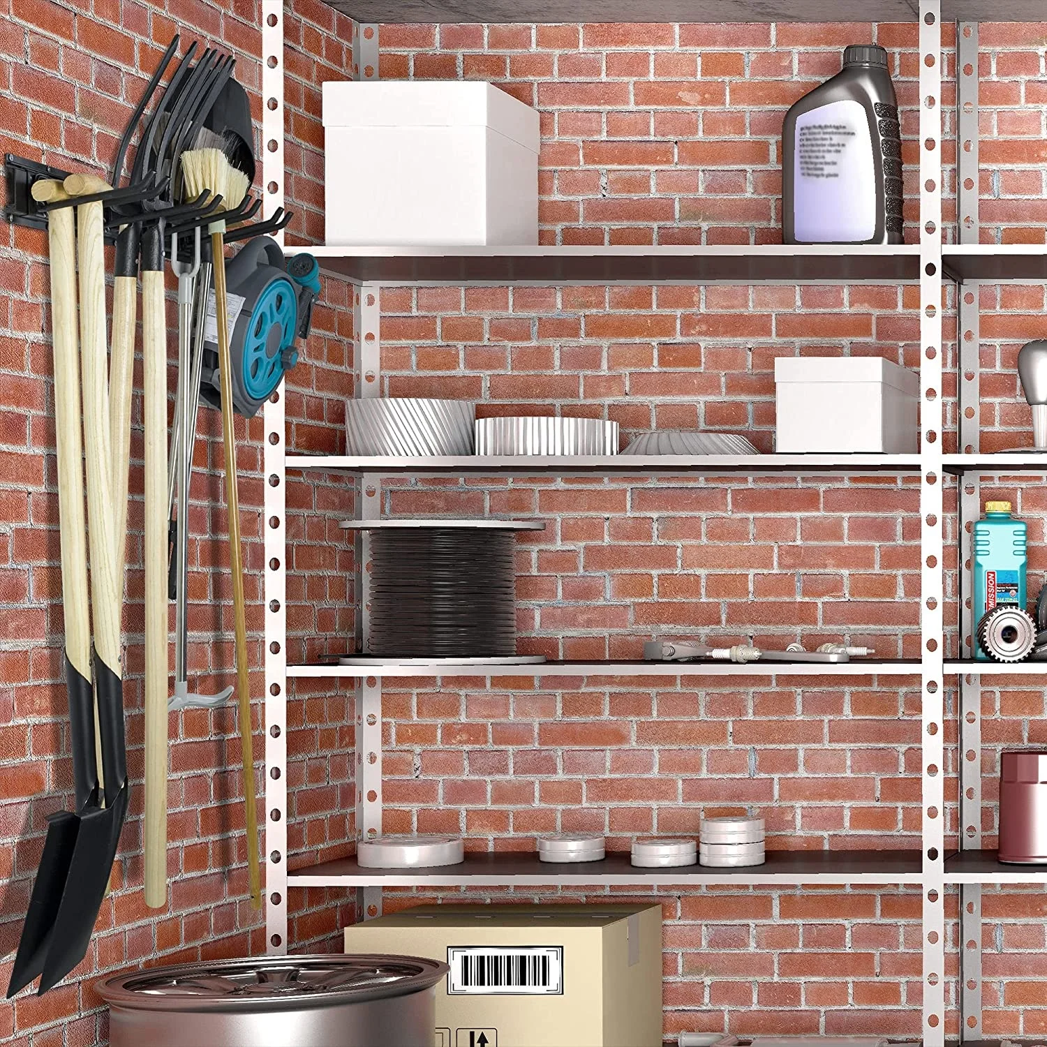 Wood Organizer and Lumber Storage Metal Rack With 6 Level Wall Mount Indoor and Outdoor Use Black Grey