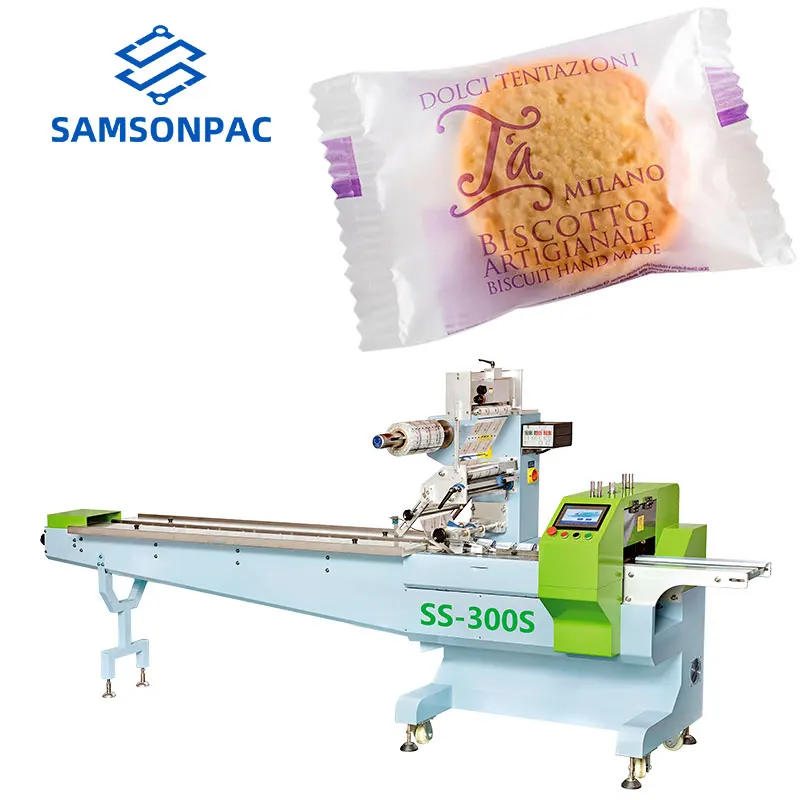 Multifunctional Fully Automatic High Efficiency Plastic Bag Flow Wrap Individual Biscuit Cookie Packing Machine