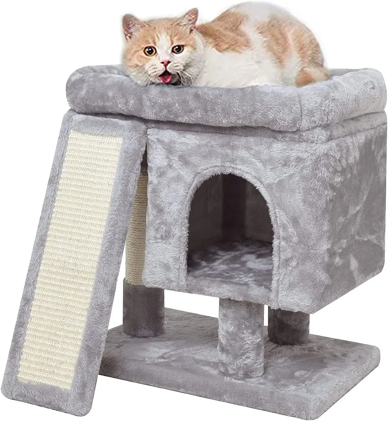 Small Cat Tree for Indoor Cats, Modern Cat Activity Tower with Plush Perch Kittens Condo with Scratching Post and Board, Cat Ca