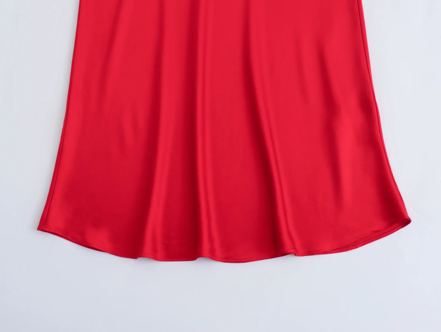 Red color asymmetrical design sleeveless silky casual fashion women satin long dress