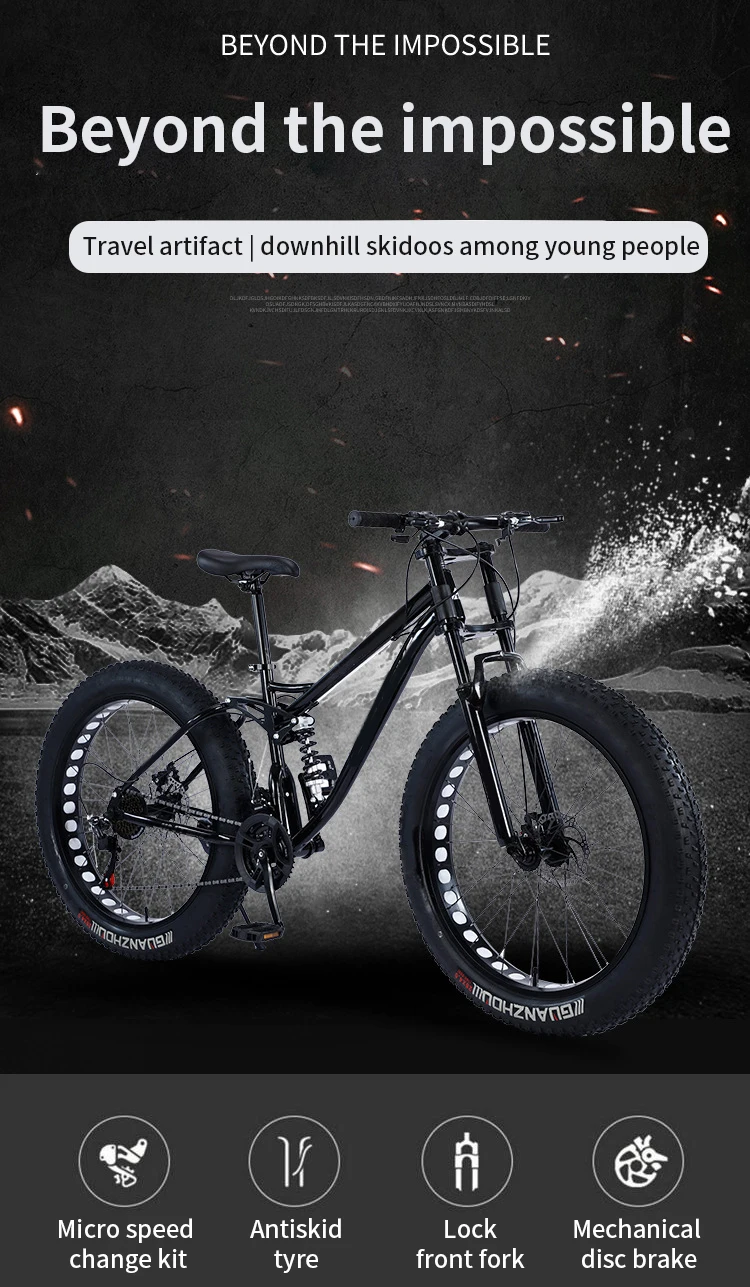 Adults snow bike with micro-speed change kit factory carbon steel frame 21 speed double shock absorption mountain bike