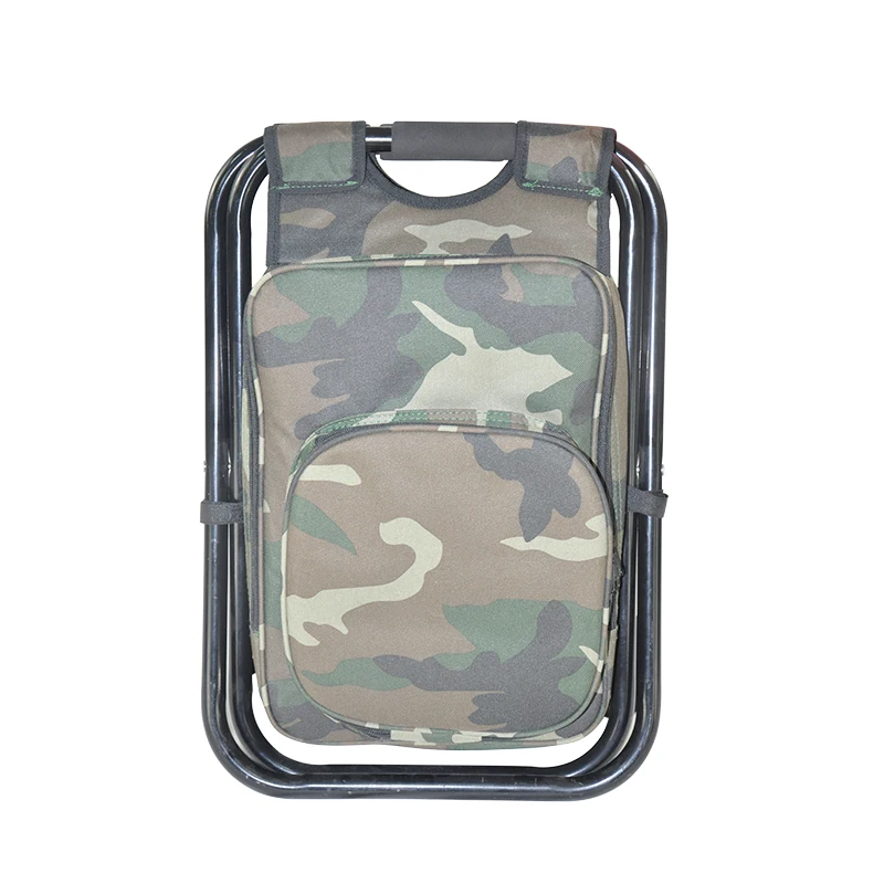 Portable Camouflage Camping Folding Stool Fishing Backpack Chair With Cooler Picnic Bag