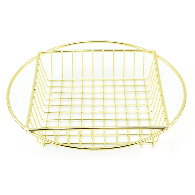 Wholesale Stainless Steel French Fries Basket French Fries Cone Basket Square Metal Gold Fry Basket