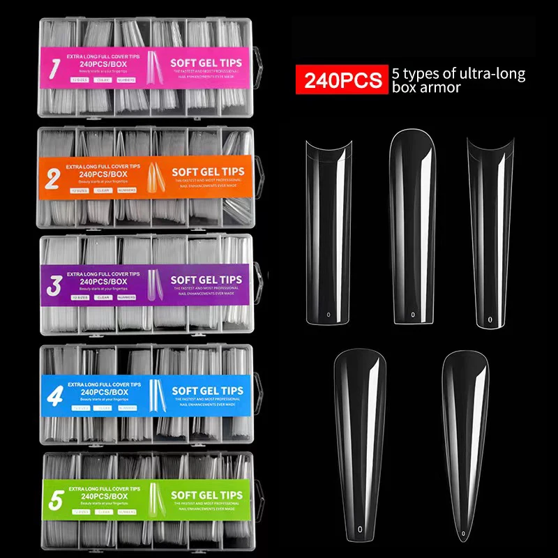 Hot Selling 240pcs/Box Almond Design Soft Gel Nail Tips Natural Clear Square for Acrylic Nails Product