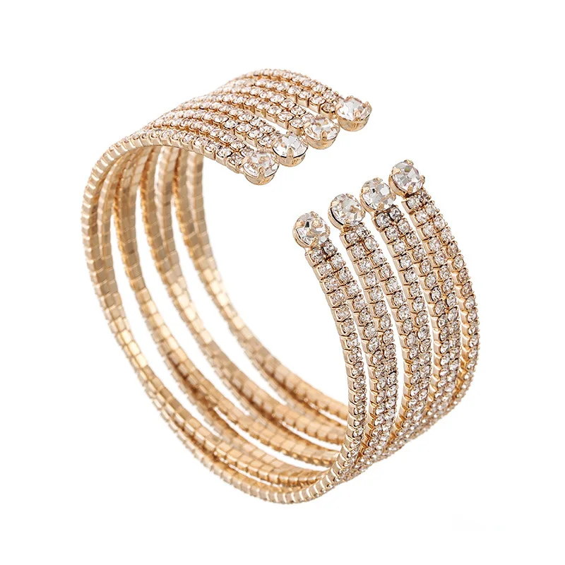 Crystal Rhinestone Bracelet Women Girls Delicate Multilayer Bracelet 6 Rows Layered Bracelet Jewelry for Prom Party Wedding
