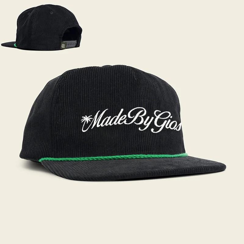 Qianzun Wholesale Oem Custom Embroidery Corduroy Snapback Cap Hats Rope 5 Panel Unstructured Corduroy Hat