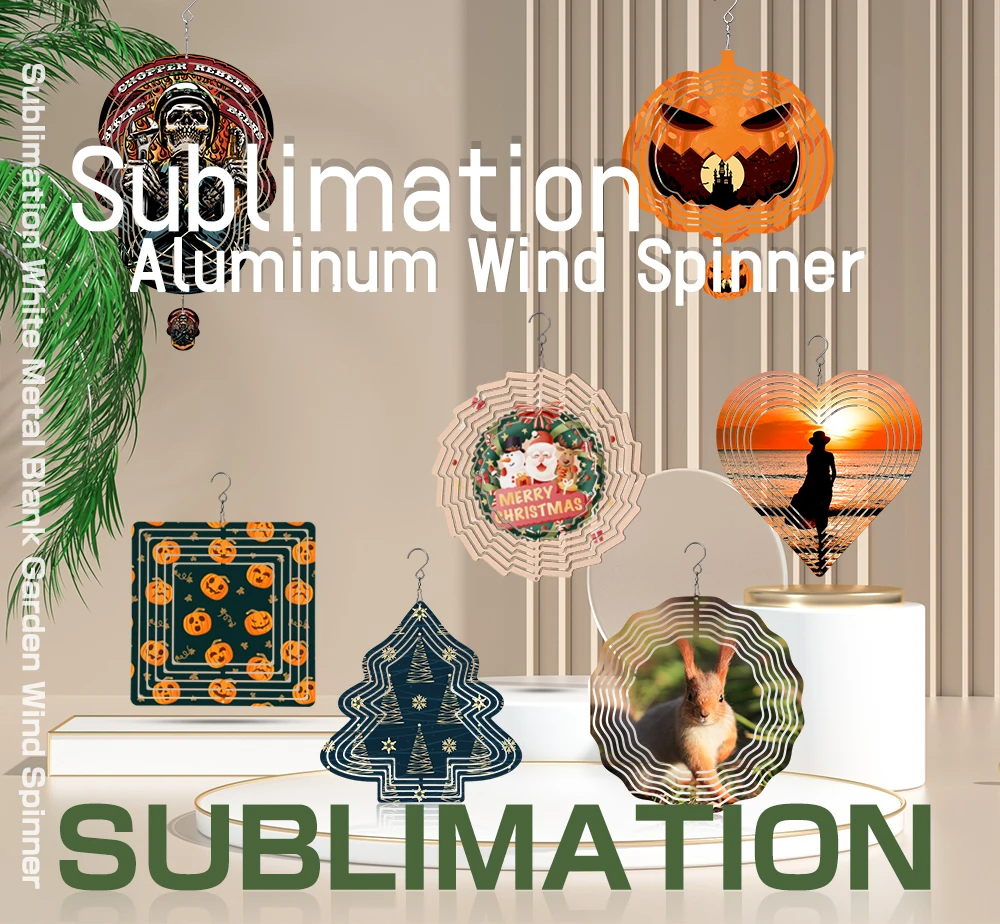 Subbank 8 Inch 10 Inch Metal Aluminum Wind Chimes Spinners Sublimation Blank Double Sided DIY Garden Sublimation Wind Spinne