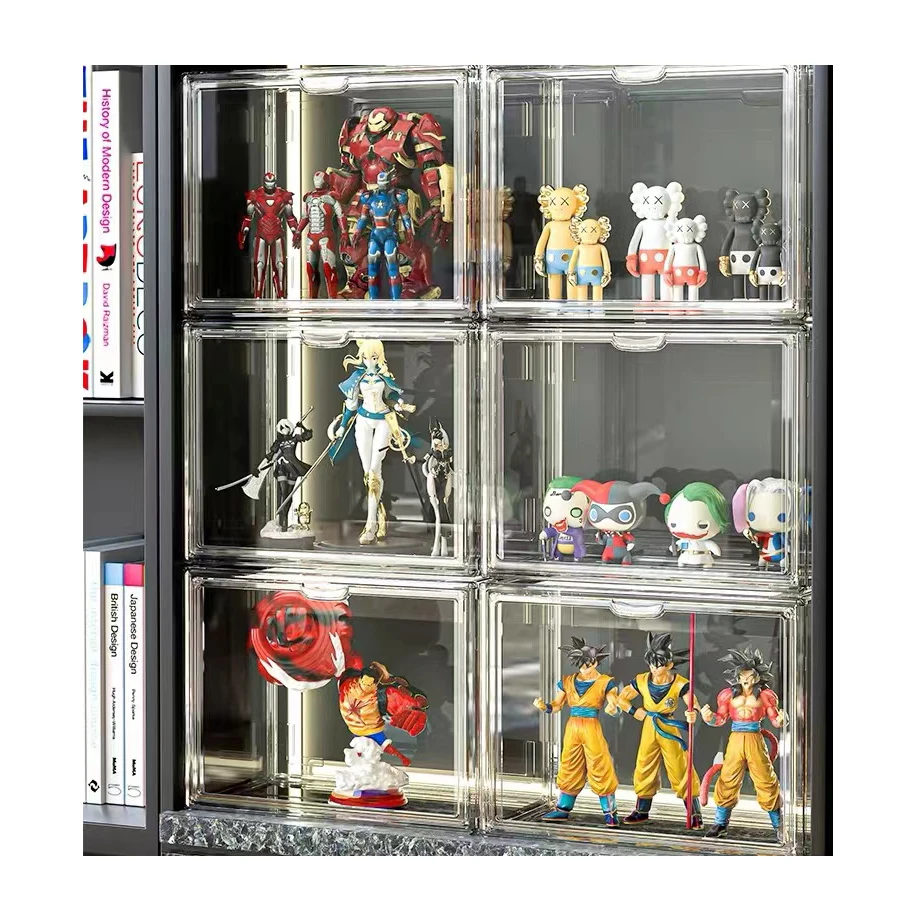 Dustproof protection Display Box for Figures Collectibles Plastic Storage Containers With Magnetic Door