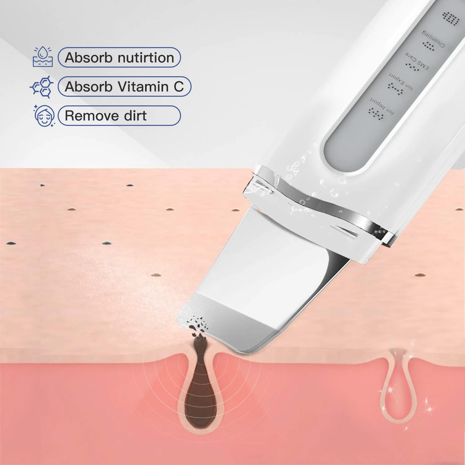  Ultrasonic Ion Beauty Tool Facial Skin Scrubber USB Rechargeable Deep Cleaner Face Lifting