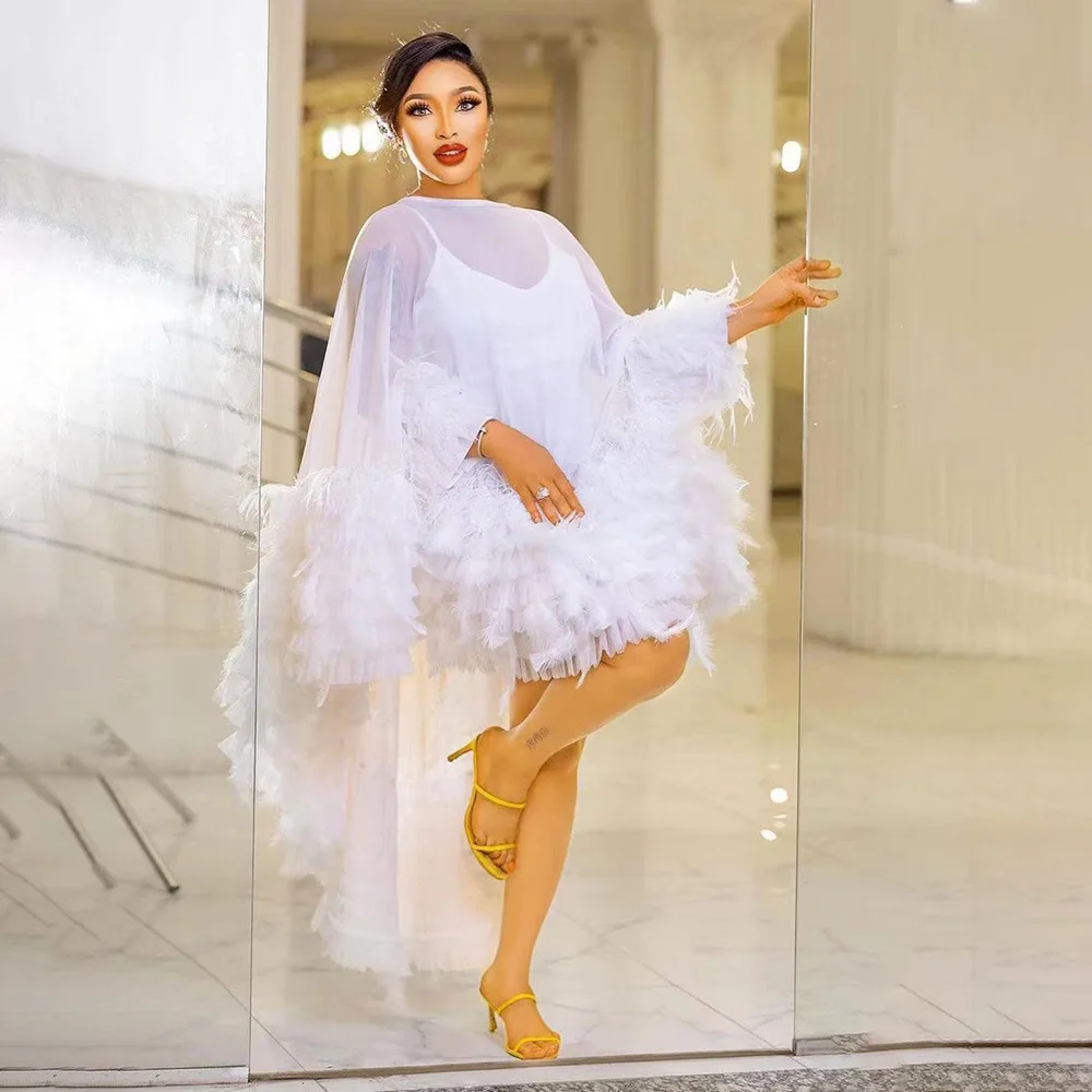 Hot Selling African Party Dress 2 Pieces Set African Women Dresses Mesh Splicing Feather Swan Skirt African Dress for Women