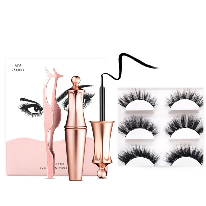 Hot Sale free samples false magnetic eyelash packaging with 3 Magnetic eyelashes