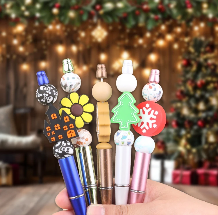 Oem In Stock Food Grade Pacifier Chain Jewelry Bracelet Accessories Silicone Bead Bulk Diy Pen Christmas Focal Beads Wholesale