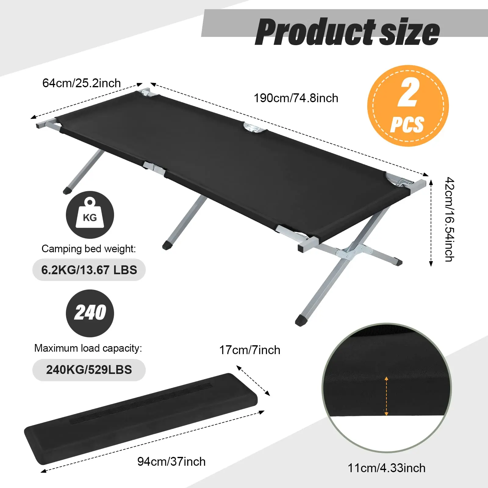 Factory Outdoor Metal Frame Lightweight 600D Oxford Outdoor Portable Carry Folding Sleeping Stretcher Camping Cots Bed for Adult