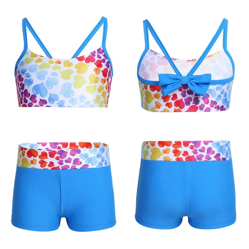 
New Children Girls Polka Dot Strappy Top Bra and Shorts Set for Swimwear Gymnastics Leotard Dancing Exercise Workout Outfits 
