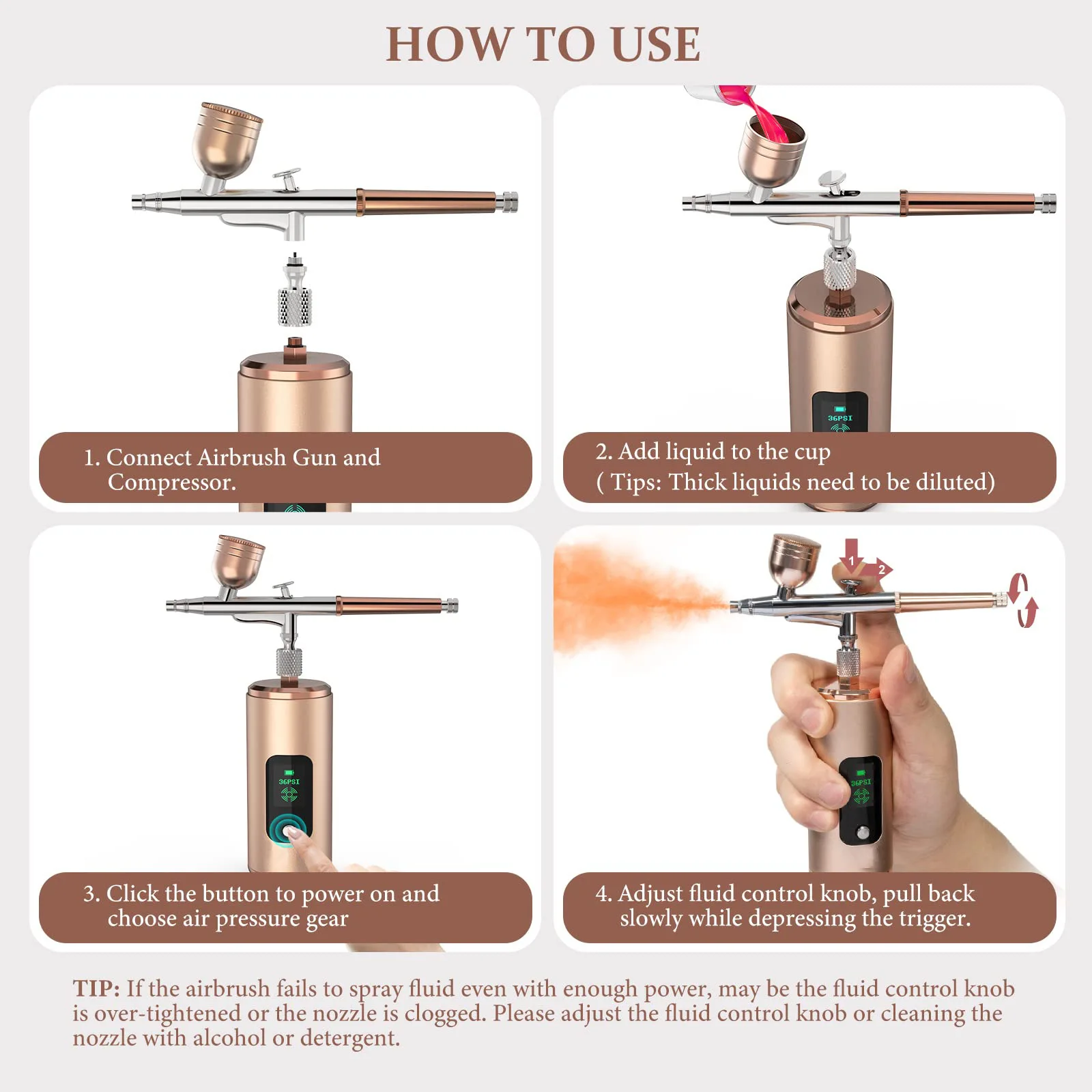 36PSI Cordless Airbrush Handheld Spray Diy Nail Paint Gun Portable Wireless Airbrush Compressor Kit For Cake Decoration