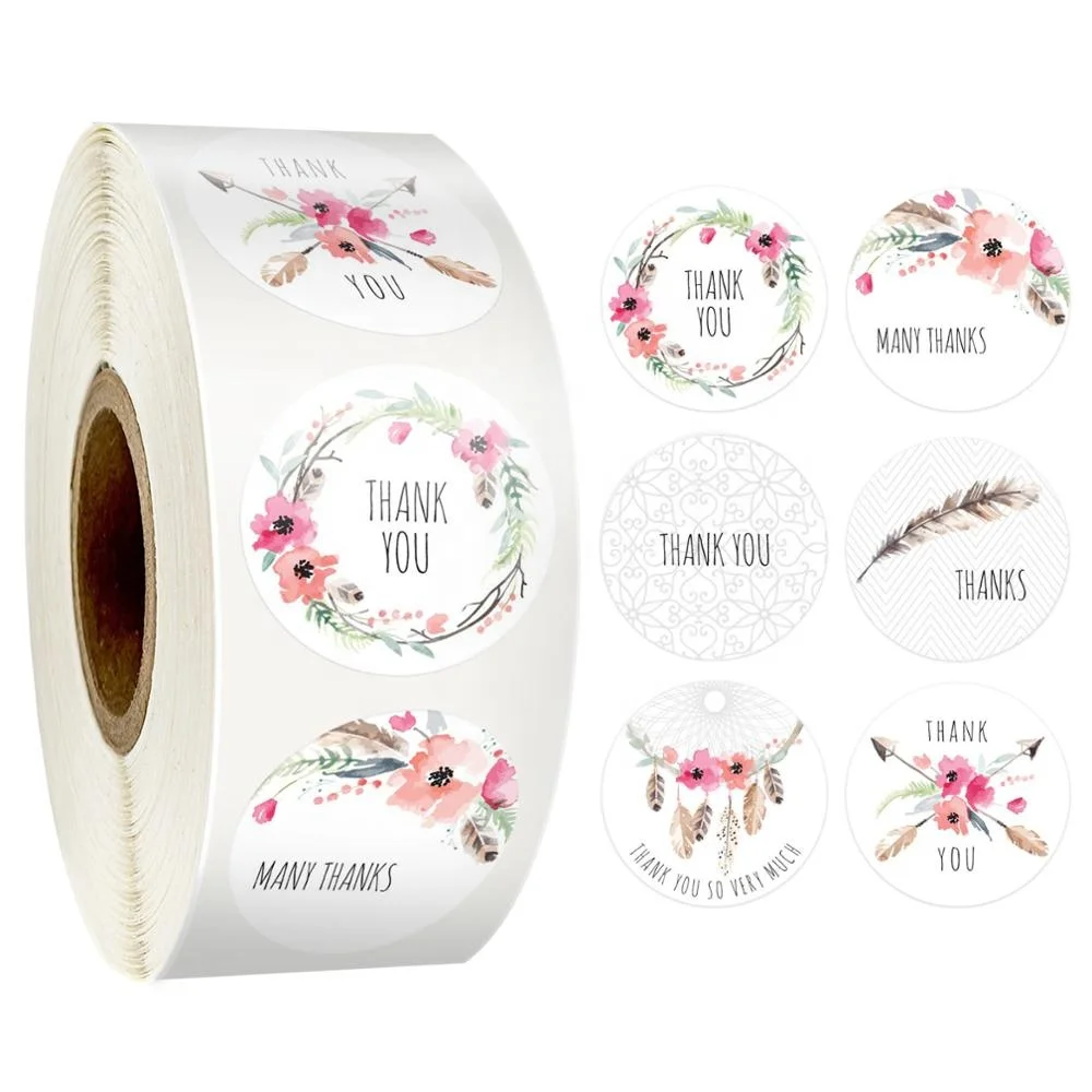 500pcs Handmade wtih Love Red Heart Thank you Round Scrapbooking Paper Labels Seal Sticker