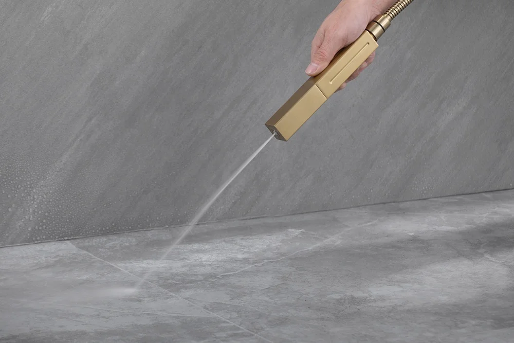 Hot Sale Square Brushed gold bathroom shower hot and cold shower mixer, in wall mounted rain concealed all copper shower set