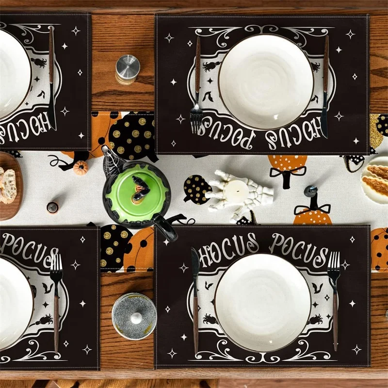 Hallowmas Easter Luxury Dining Linen Place Mats 12*18 Inch Rectangle Modern Design Fancy Ghost Pumpkin Table Mats Wedding Party