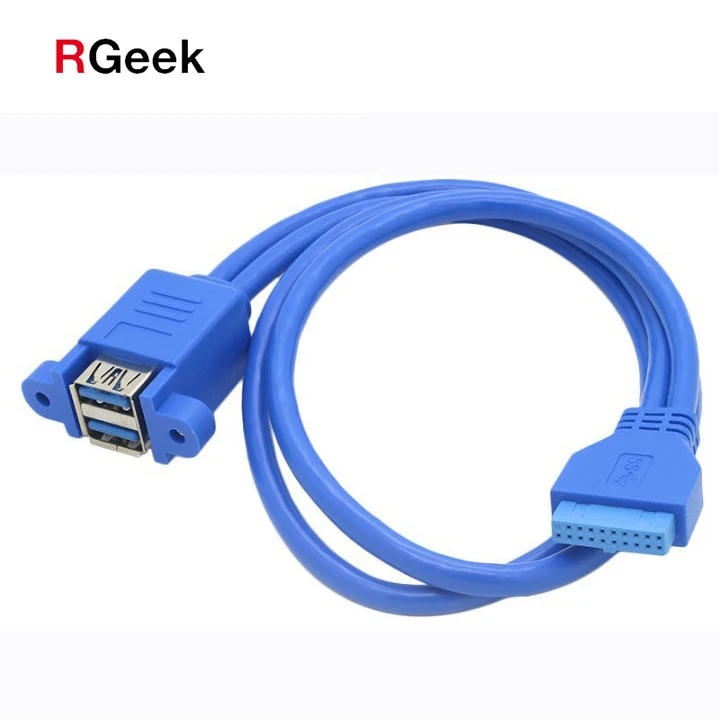 RGEEK USB 3.0  Female 2 port to USB 3.0 19PIN 20 Pin Female Motherboard Mount twin cable Adapter Front Panel USB Port