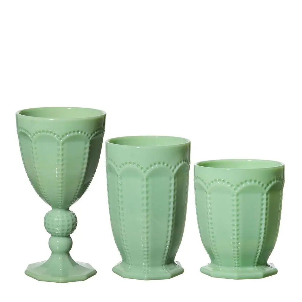 Bulk drinking  juice Popular Jade Retro Colorful Embossed glass cup