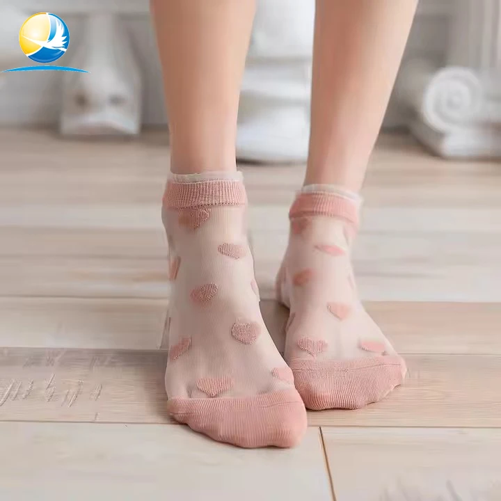 Fashion cute love heart multi colors women transparent summer ankle socks