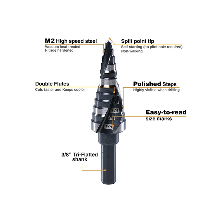 high quality alloy wood titanium hex shank hss drill step bit set