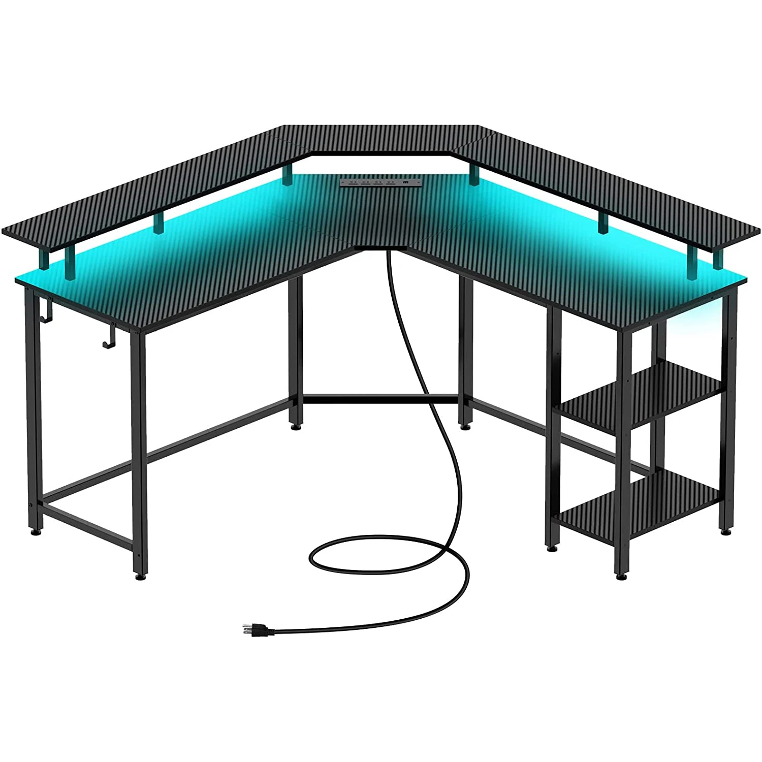 Бесплатные образцы компьютерный стол с розетками USB-порты и Светодиодная лента L-образный игровой крючками