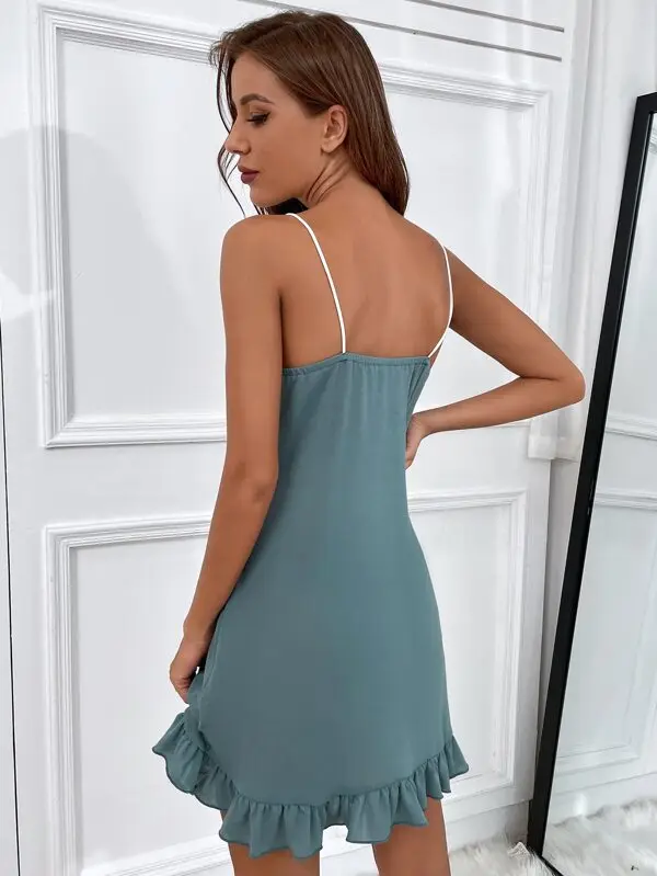 Ruffle Hem Bamboo Cami Short Summer Sleeping Dress Ladies Nightgown Cotton Women Night Dress Sexy Nightgown