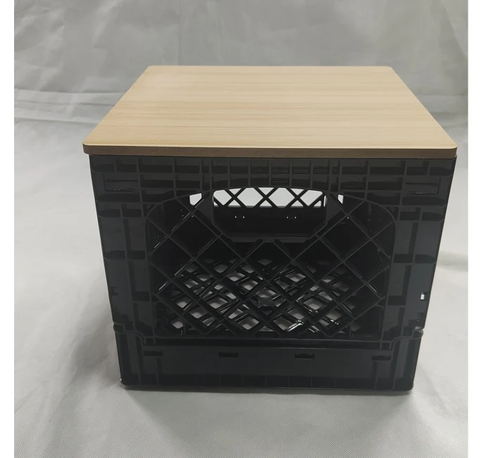 16QT Collapsible Milk Crate with Wooden Lid,Stackable Easy-Grip Handles Storage Basket for Storage and Transportation