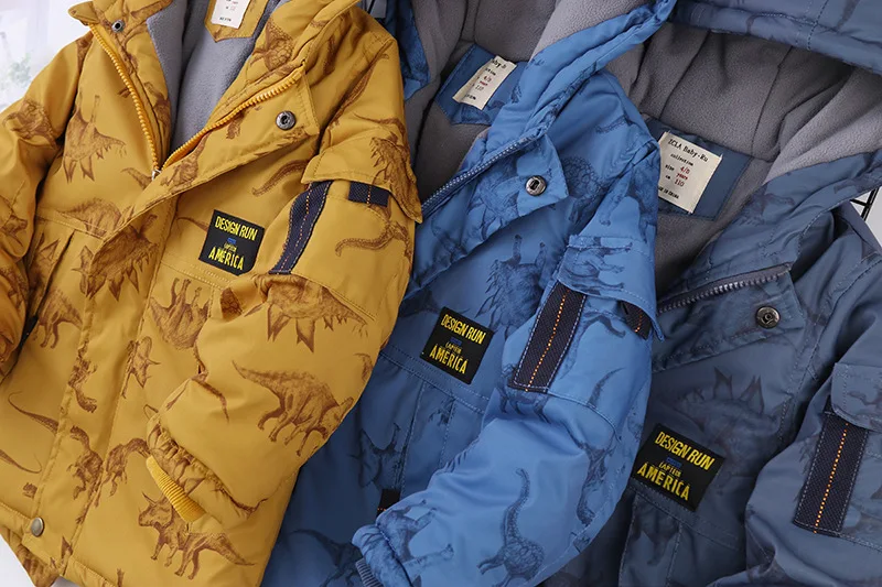 Children Clothing Winter Kids Coats Outwear Parka Dinosaur Printed Thick Boys Fleece Jackets