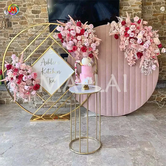 2022 Fashion Wedding Suppliers Circle Round Backdrop  Arch Stand Gold Stainless Steel background  For Event