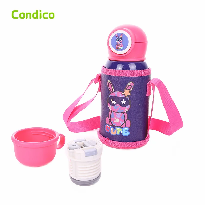 Portable Kids Stainless Steel Thermos Mug Straw Cartoon Vacuum Flasks Children Travel Thermal Bottle With Water Cup Cloth Cover