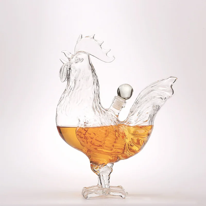 500ml/1000ml Animal glass bottle zodiac rooster decanter thick hollow high borosilicate glass decanter chicken