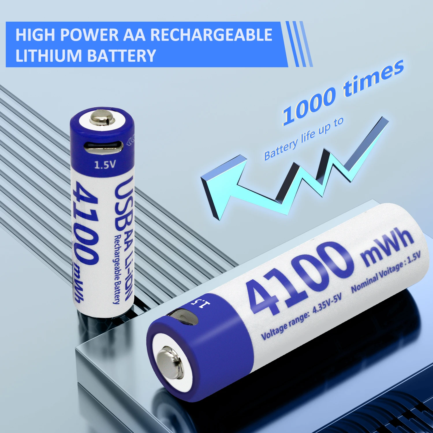 Battery Manufacturer 1.5V AA 4100mWh Large capacity for smart lock toys small appliances USB-rechargeable lithium-ion battery