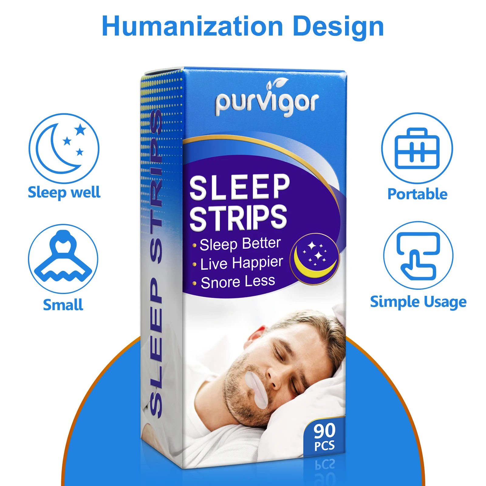 Purvigor Portable Gentle Comfortable 90Pcs Sleeping Mouth Breathing Correction Anti Snoring Patch Mouth Tape for Nasal Breathing