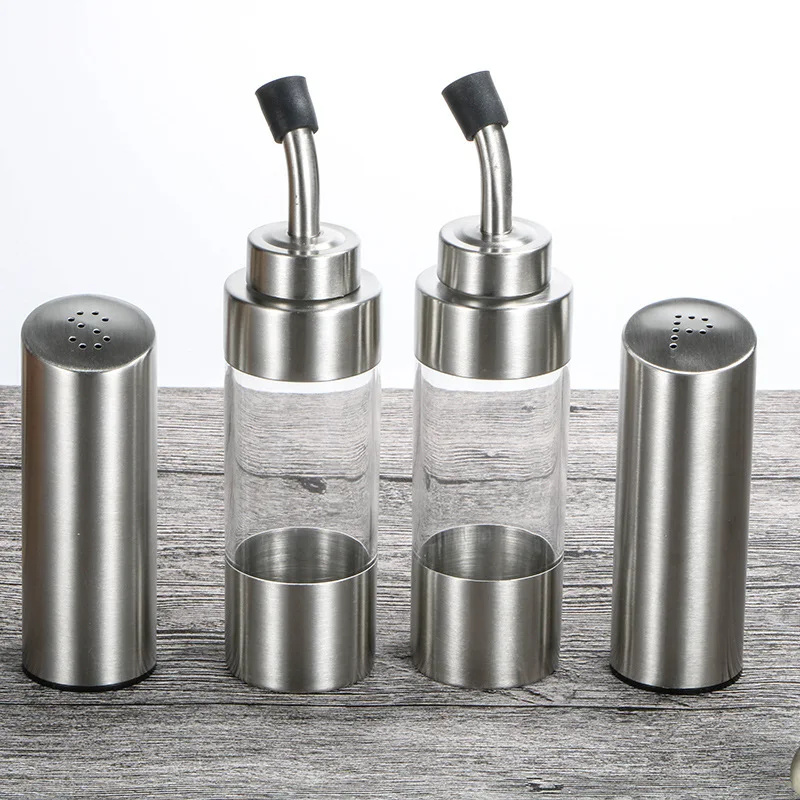 Kitchen season Glass Oil and Vinegar Dispenser with wooden stand set 2 PCS Oil and Vinegar Cruets and 1 Storage Stand