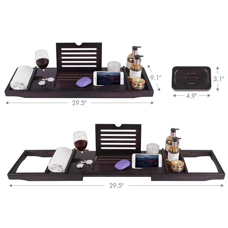 Morden Luxury Wooden Bathroom Rack Bamboo Bathtub Caddy Tub Tray With Extend