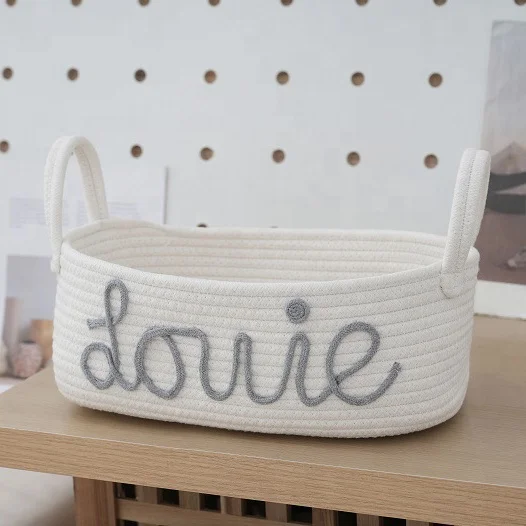 Custom Baby Name Rope Cotton Baby Gift Basket Personalized Toy Basket Diaper Organizer