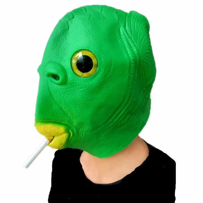hot Funny Green Fish Head Mask for Adult Carnival Party Latex Halloween Cosplay Costume Mask Masquerade Cosplay Scary Mask