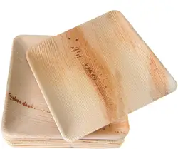 10 Inch Square palm leaf disposable plates for party Compostable Eco Friendly palm leaf plates set biodegradable plate