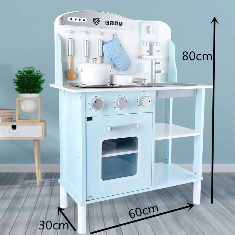 Hotsale Wooden Kids Kitchen With Clock Kitchenware and Removable Sink for Kids Toddlers Cooking Pretend 2 Colors