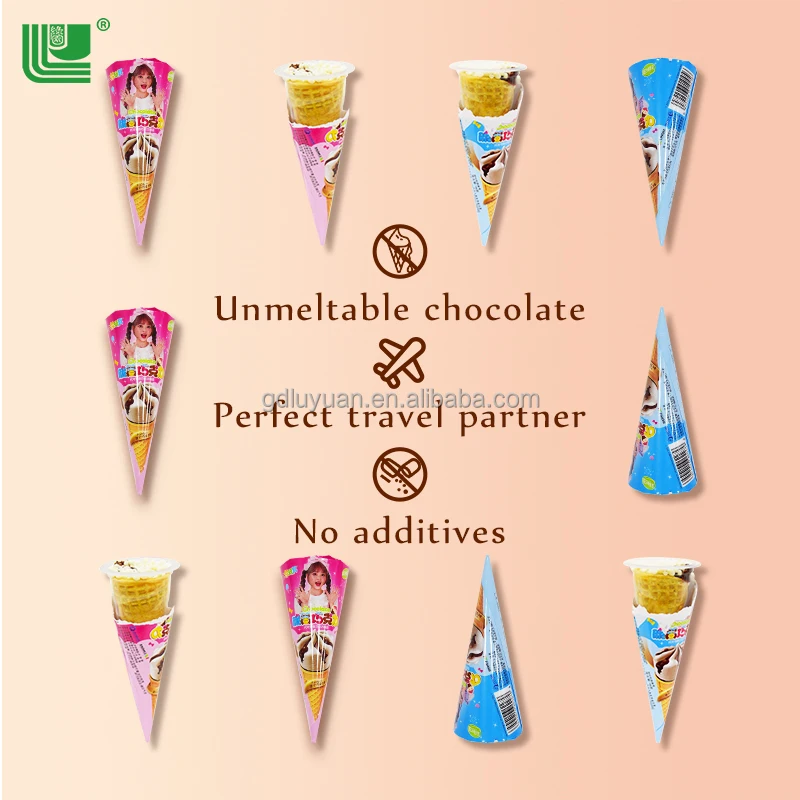 In Stock Kids Snack Chocolate Coated Biscuit Food Crispy Ice Cream Cone Shape Rice Chocolates Biscuits