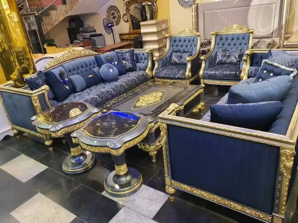 High Quality Customized Turkish European Design Wooden Living Room Furniture Set Antique Style Sofa for Home Villa Hotel