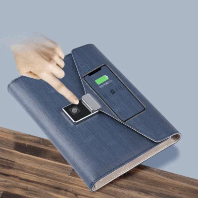 Smart Fingerprint Wireless Charging Power Bank Notebook Loose Leaf Business Journal Diary With Blue tooth Recording 16GB U Disk