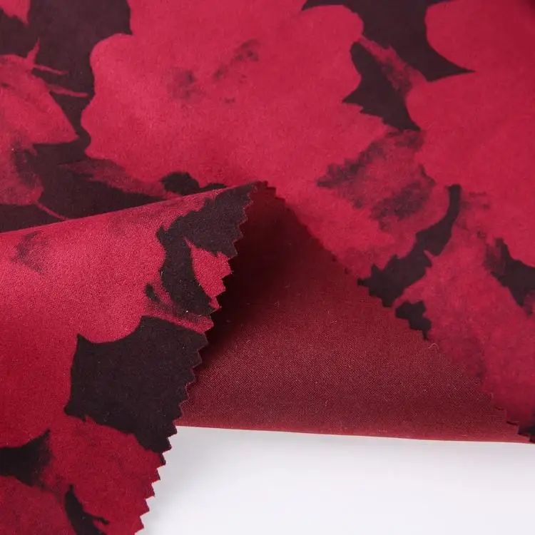 310GSM knitted 95%poly 5%spandex micro elastic interlock printed suede cloth fabric for coat