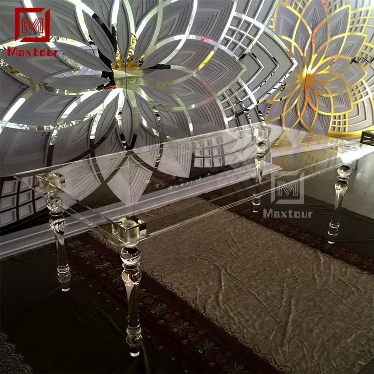 Custom clear ghost wedding furniture bride and groom acrylic dining table for event