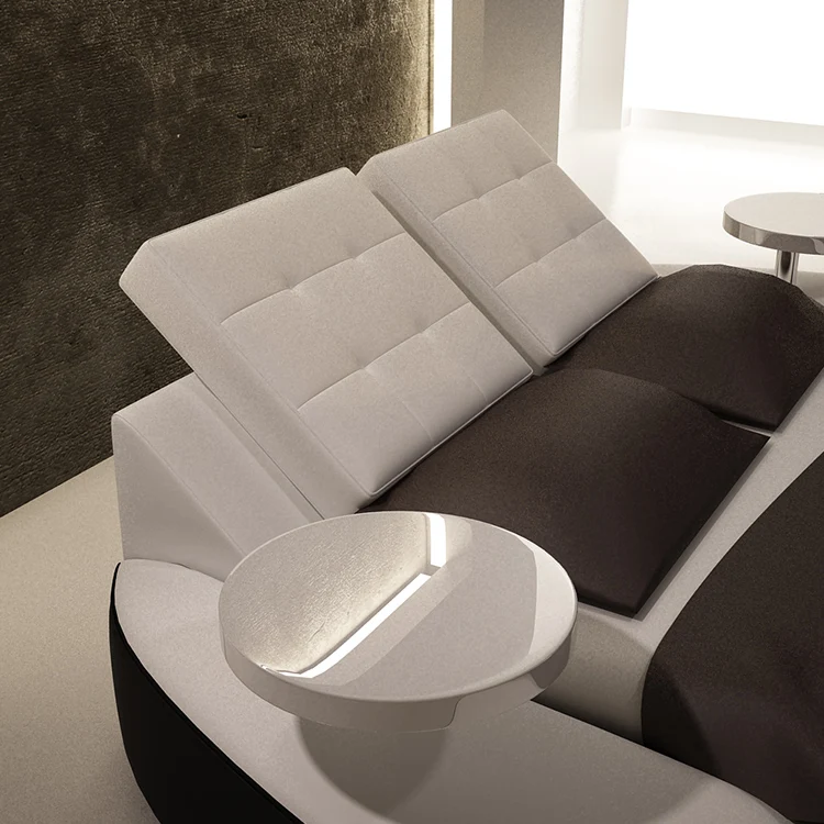 Modern bedroom furniture set for villa luxury design wooden bed round shape genuine leather big size bed set