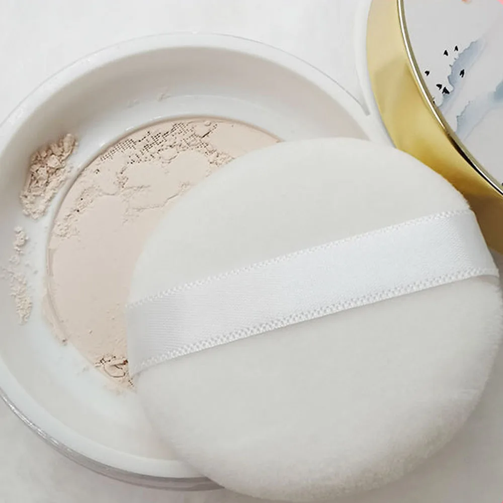 Bestseller Custom Logo Ultra Soft Cotton Flocking Loose Round Velour Makeup Puffs Setting Refillable Thick Powder Puff